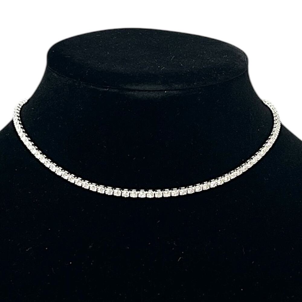 Boutique Crystal Tennis Necklace Silver Tone. Blue Gift Box